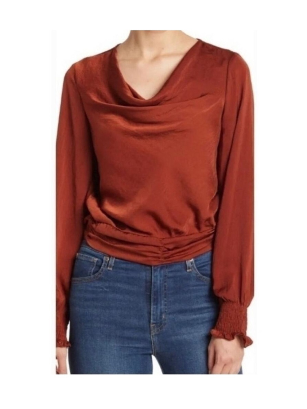 ASTR The Label Rust Blouse with Cowl Neck